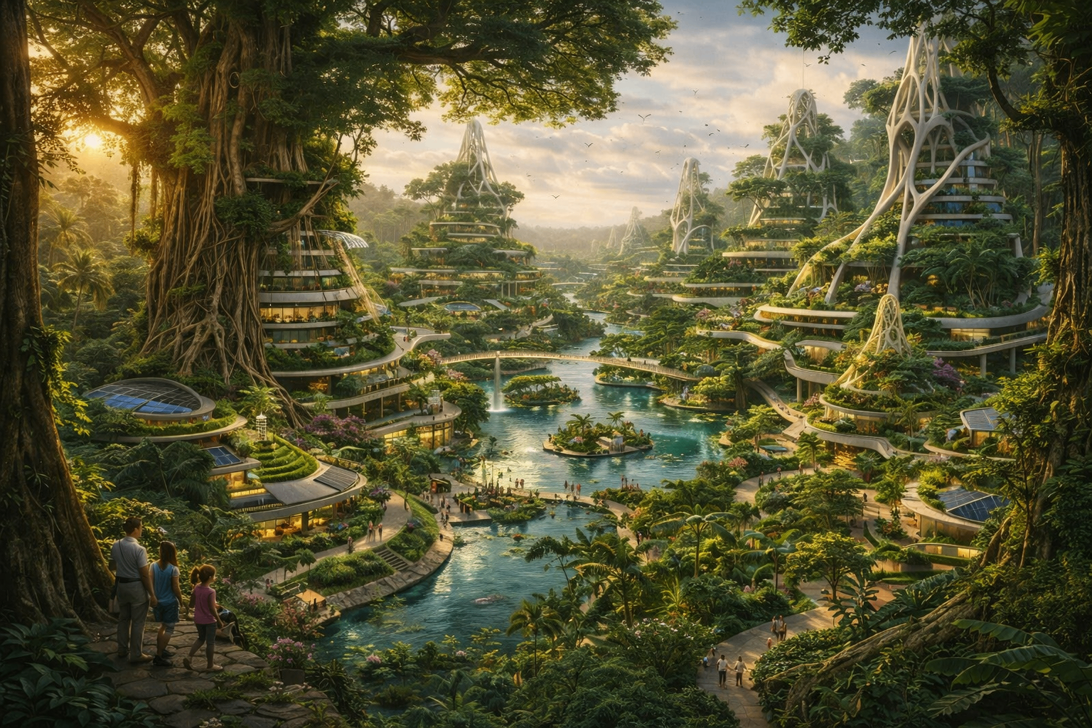 An eco-city of the future, integrated with living systems